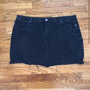 F21 Black Denim Distressed High Waisted Mini Skirt